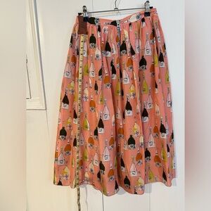 Chic  Vintage Parisian Printed 100% Silk Satin Skirt